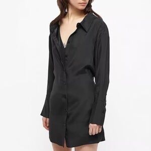 Gauge81 Otsuki Silk Long Sleeve Shirt Dress Black Size S (438)